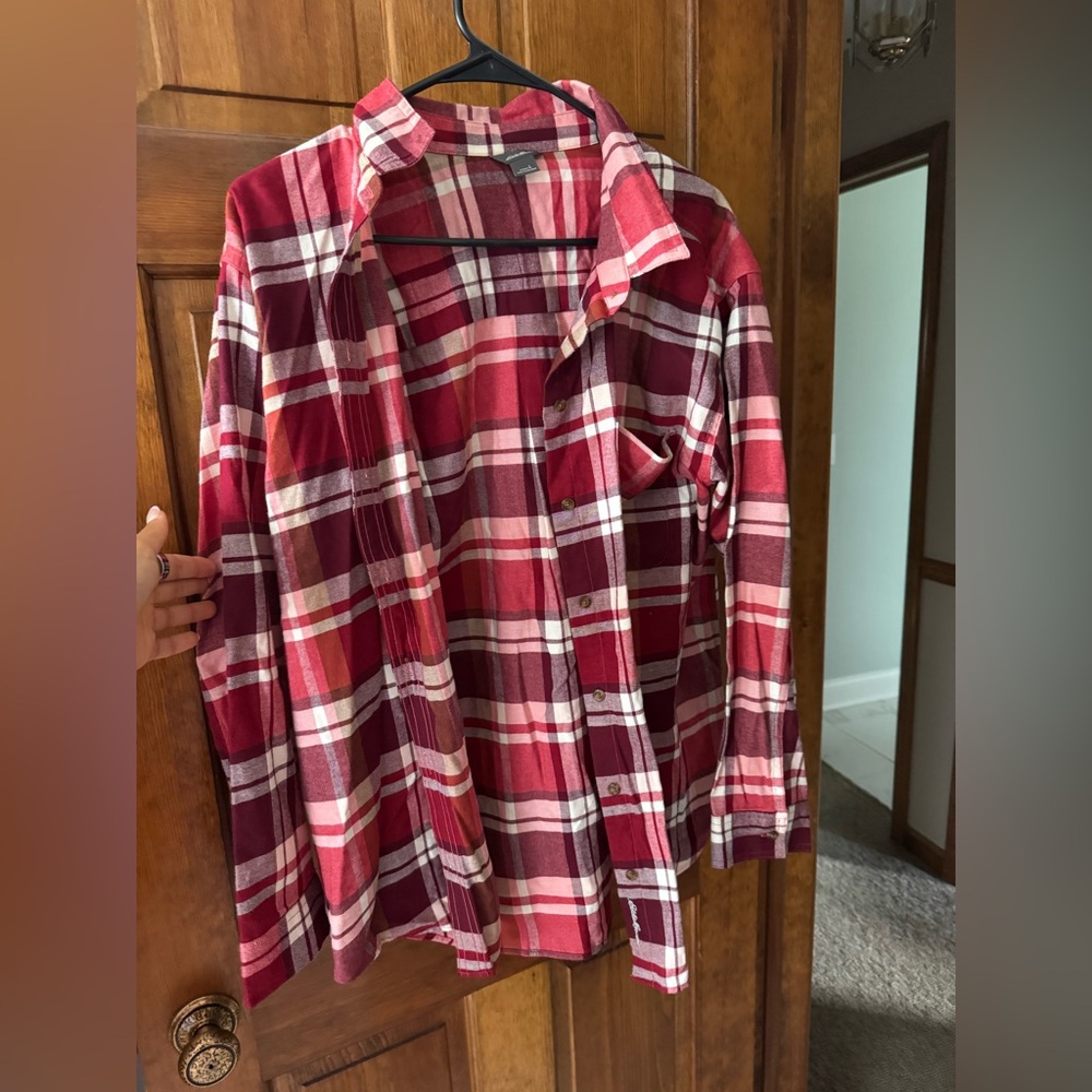 Eddie Bauer Red and Pink Plaid Shirt